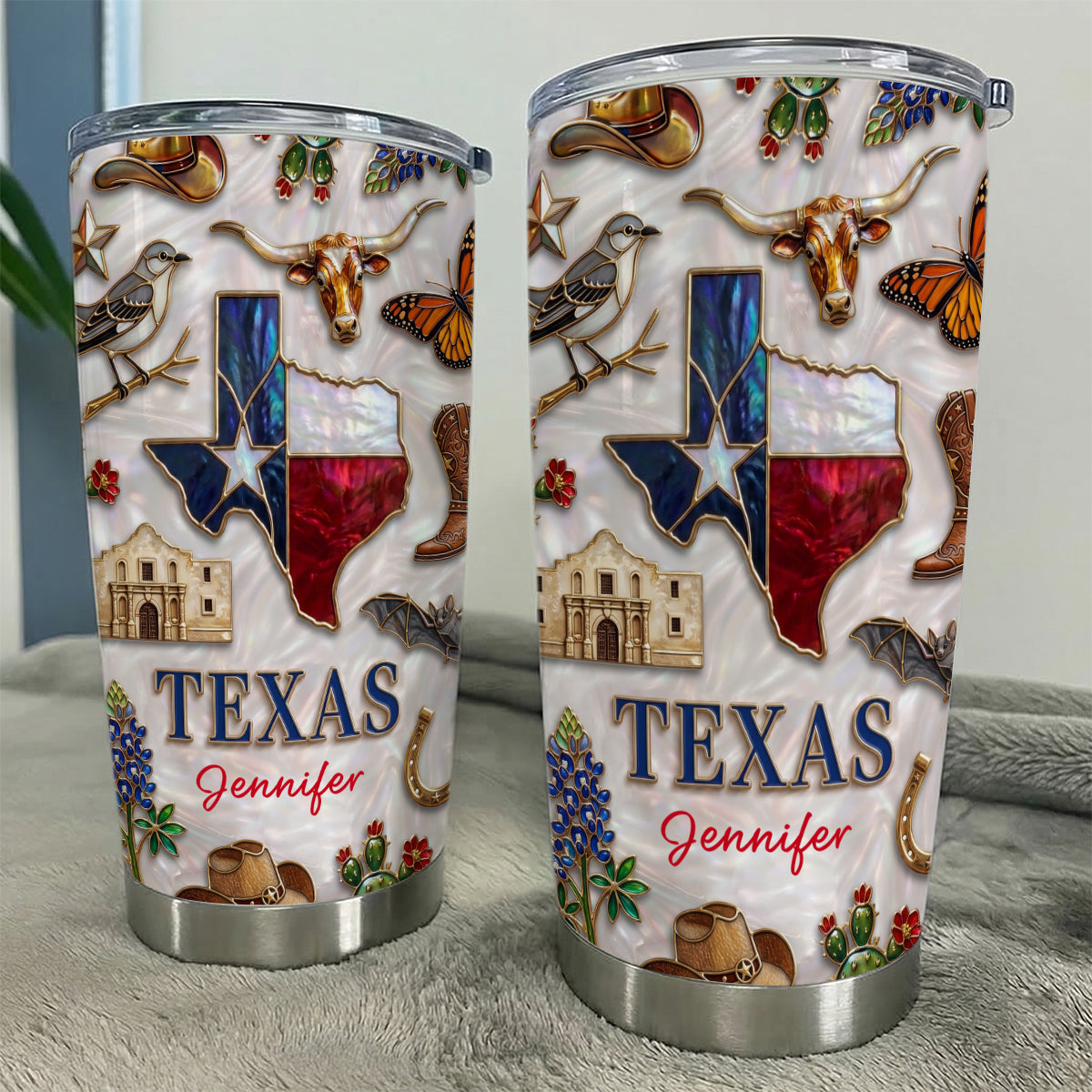 Custom Texas Tumbler With Texas Glitter Effect