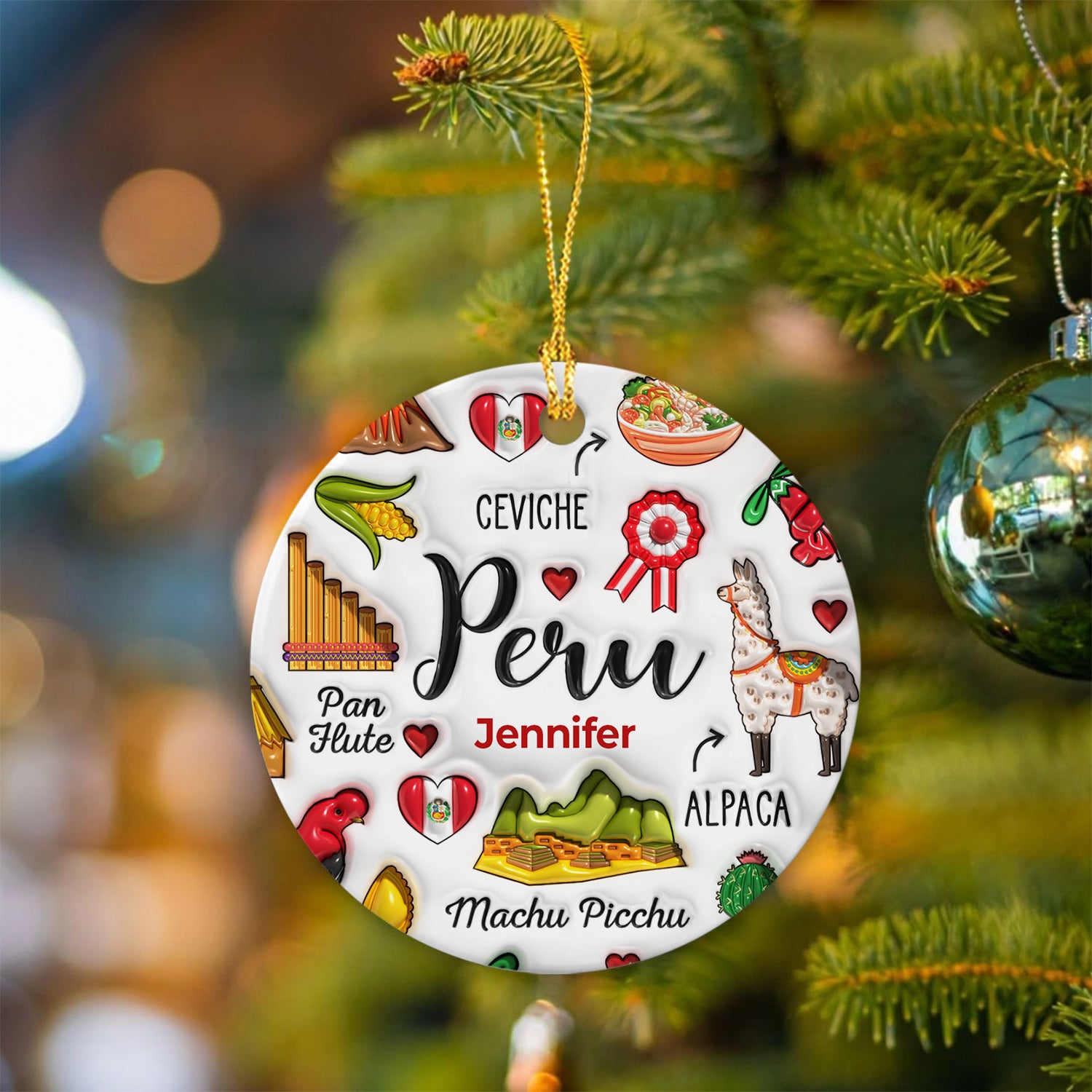 Custom Peru Christmas Ornament With Symbols