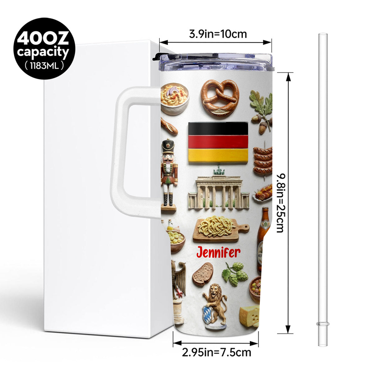 Custom Germany Tumbler 40oz With Flag, Symbols