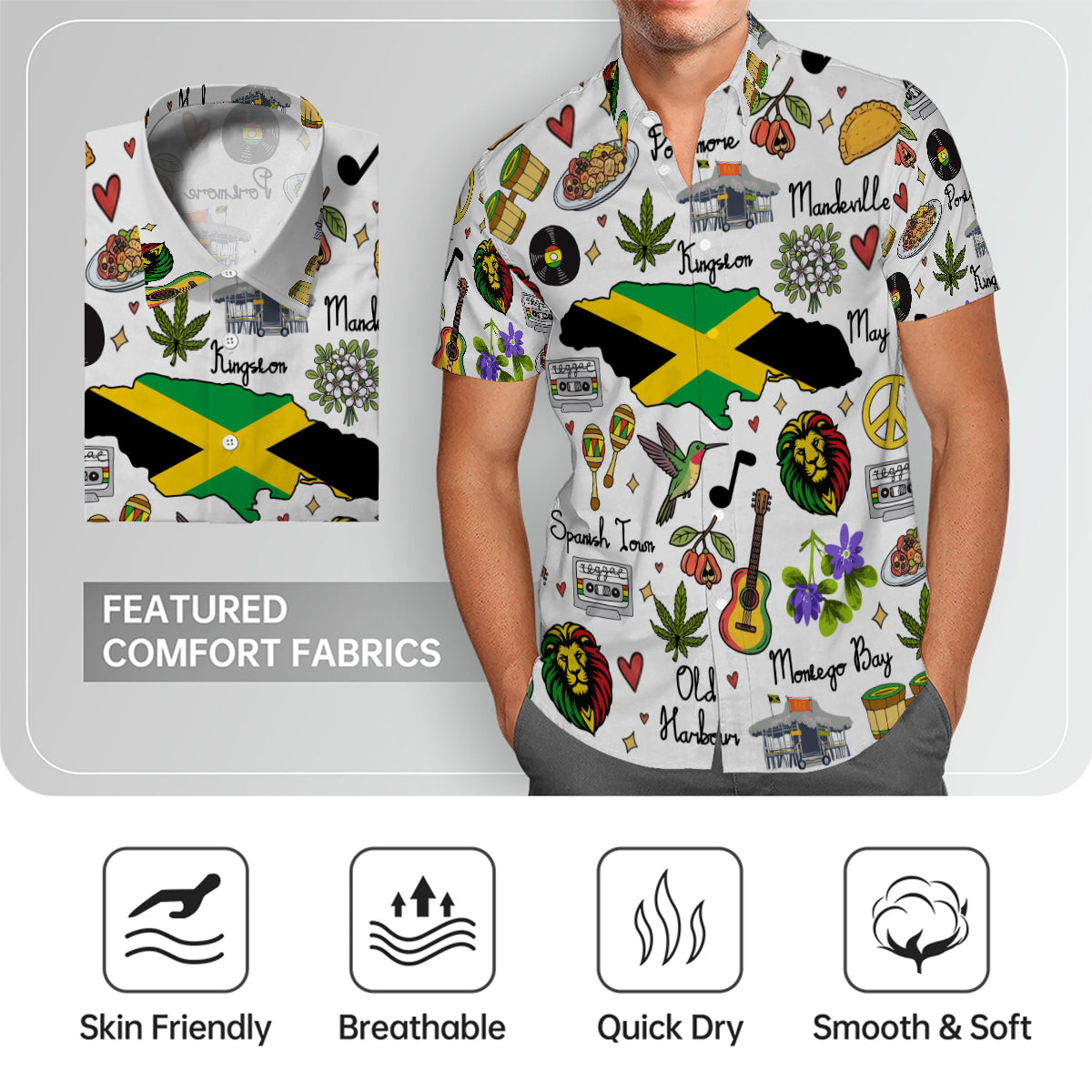 Jamaica Hawaiian Shirt with Cultural Doodle Icons