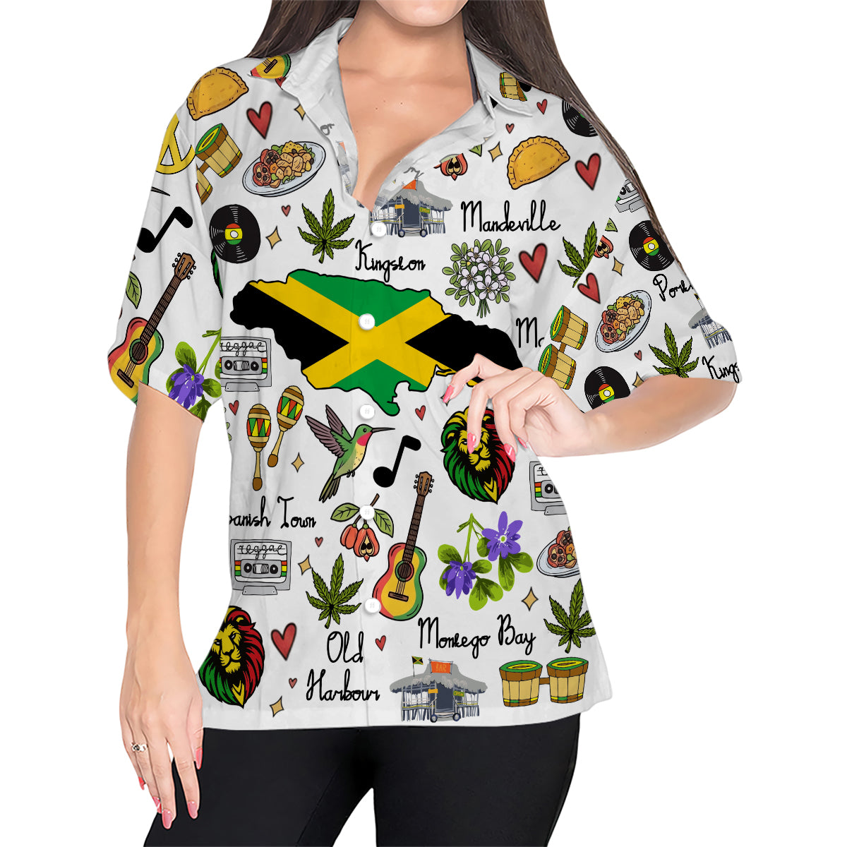 Jamaica Hawaiian Shirt with Cultural Doodle Icons