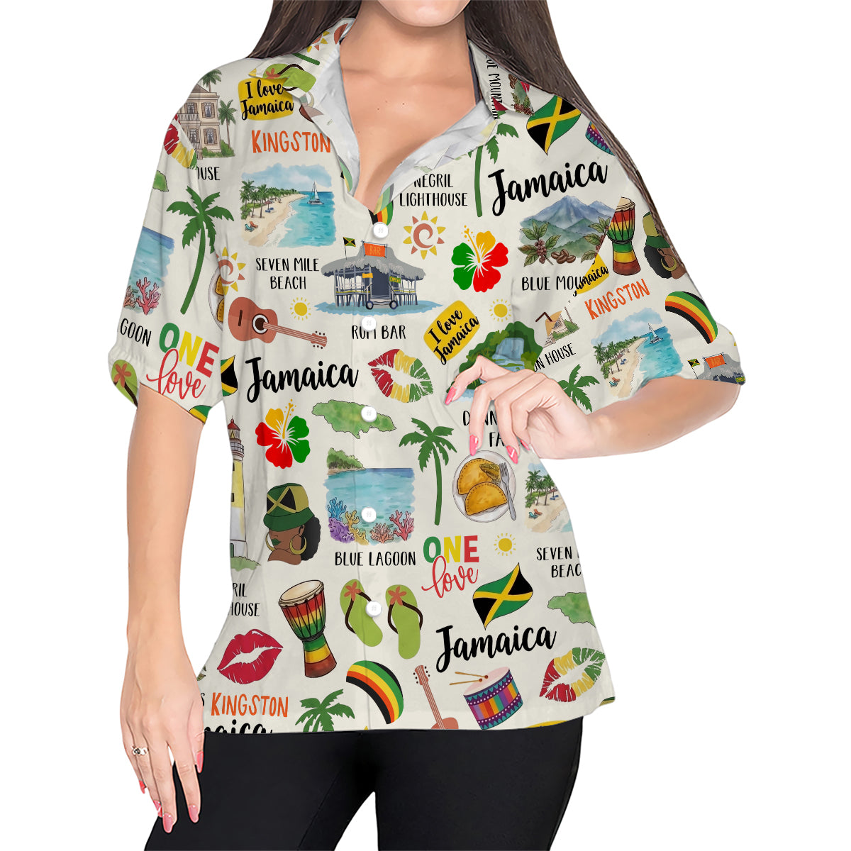 Jamaican Style Hawaiian Shirt With National Symbols