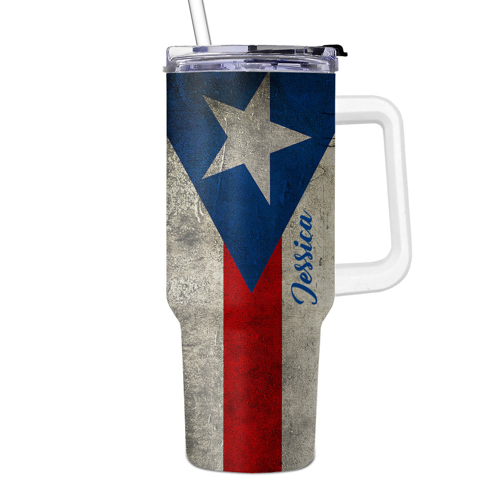 Personalized Puerto Rico 40oz Tumbler With Straw Frog Zipper Flag