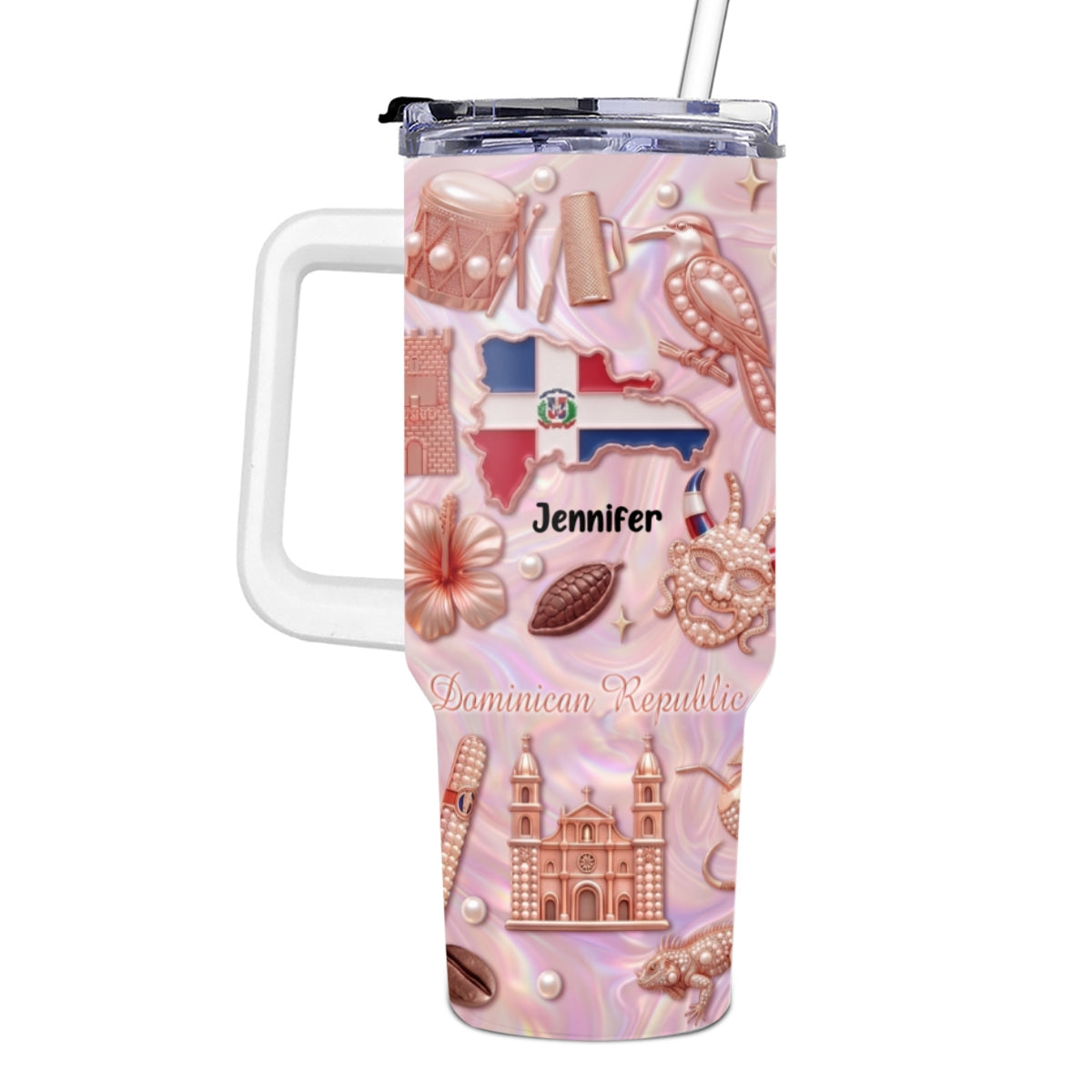 Custom Dominican Republic 40oz Tumbler With 3D Symbols Print