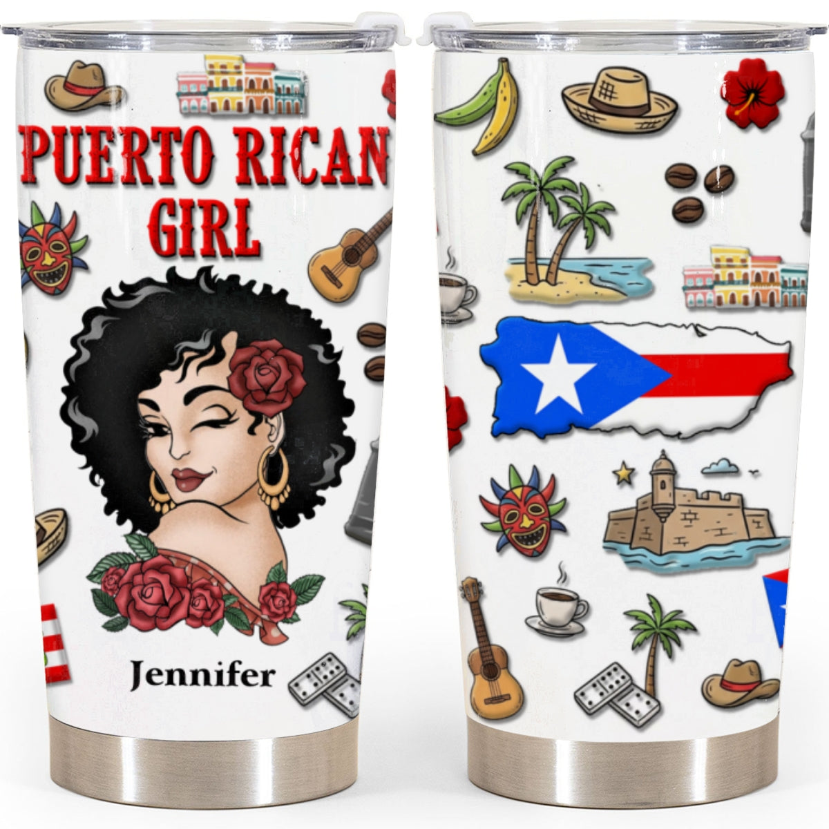 Custom Boricua Girl Tumbler 20oz With Clipart Girl