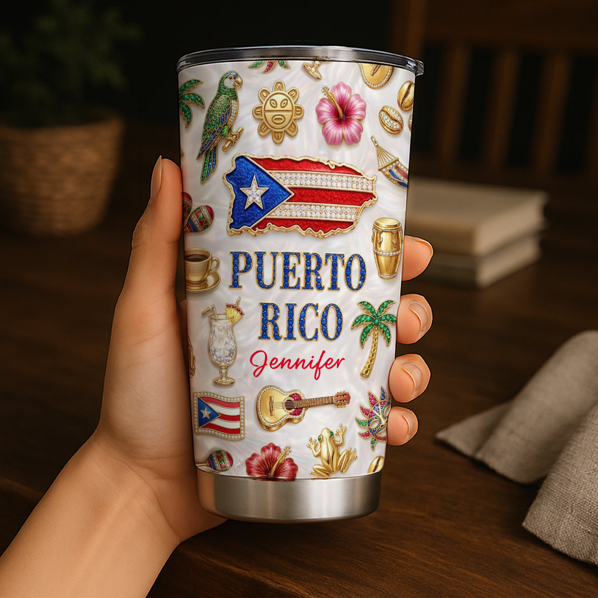 Custom Puerto Rico Tumbler With Puerto Rico Glitter Effect
