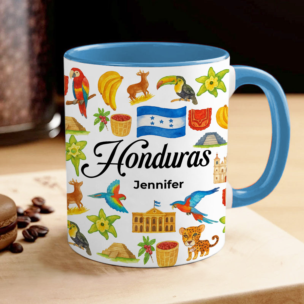 Custom Honduras Accent Mug With Water Symbols, Name