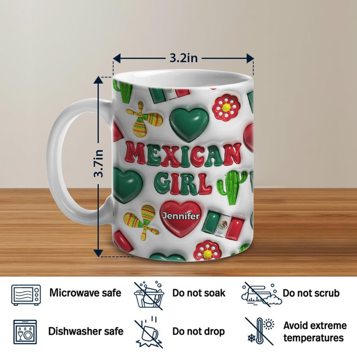 Mexico Mexican Girl Coffee Mug Cup With Custom Your Name