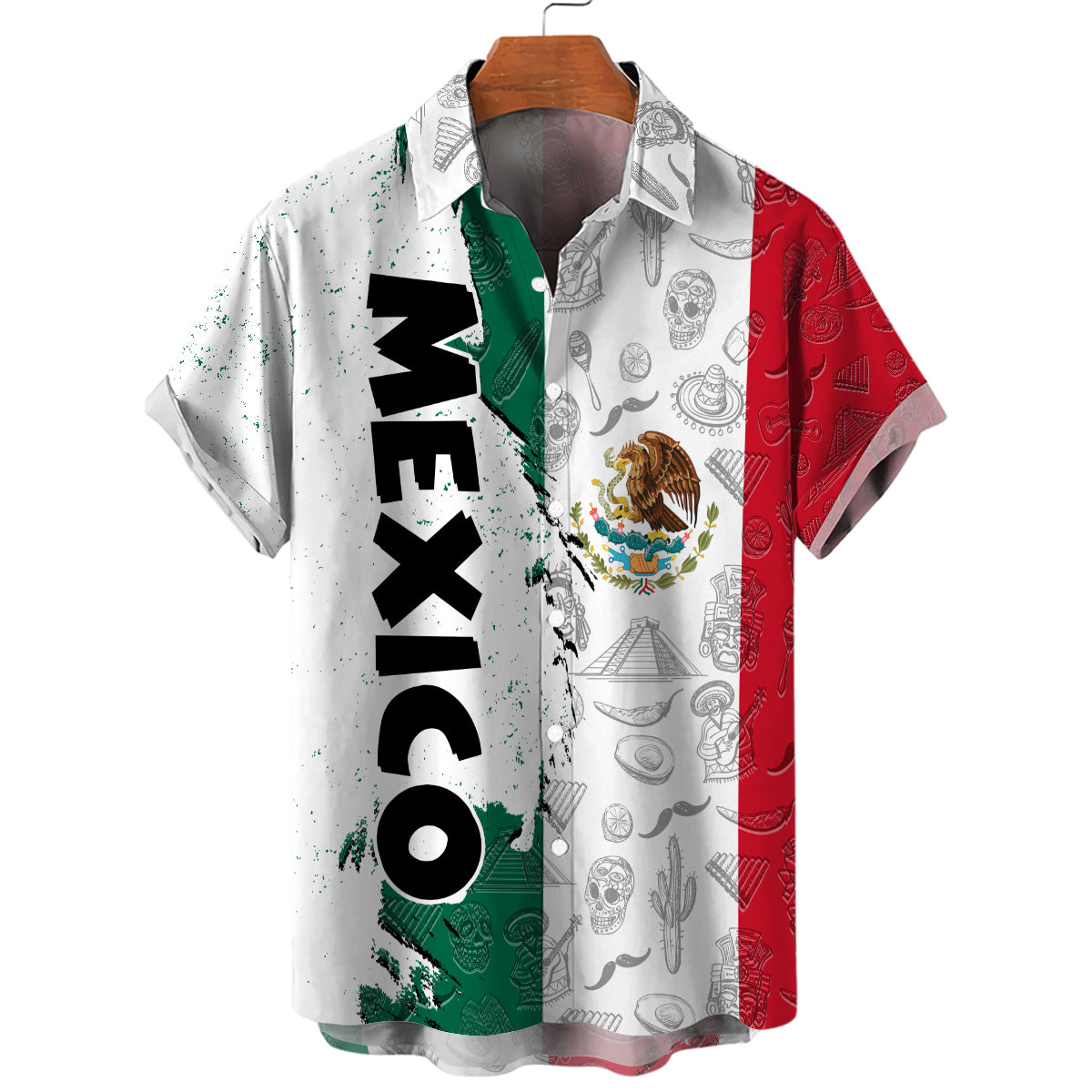 Mexico Hawaiian Shirt With A Half Flag And Symbols
