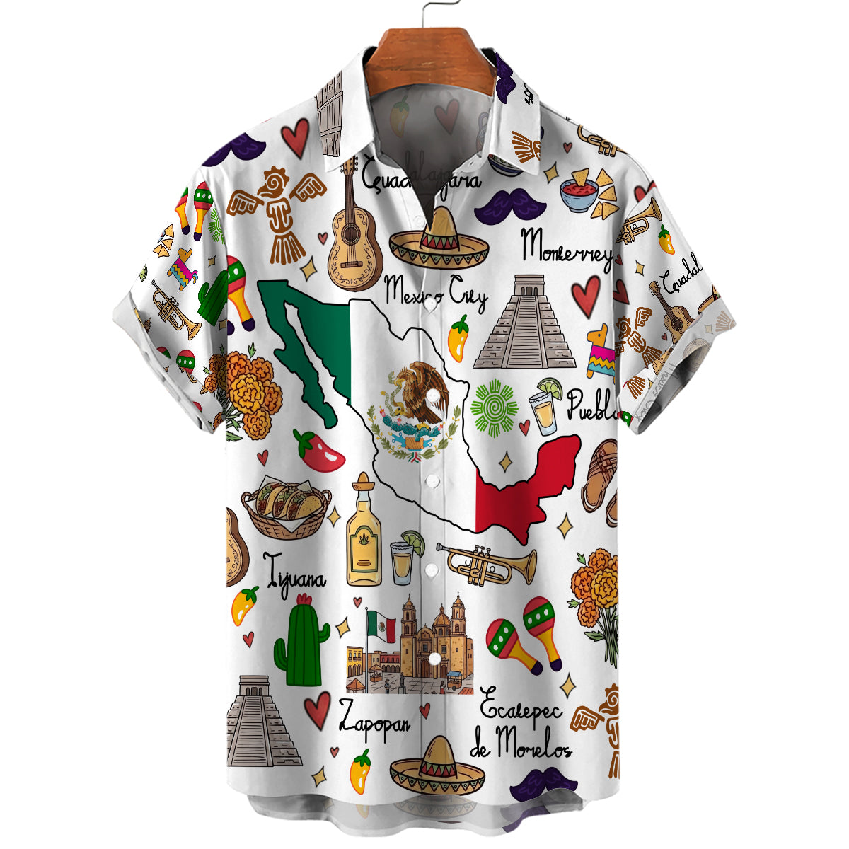 Mexico Hawaiian Shirt with Cultural Doodle Icons