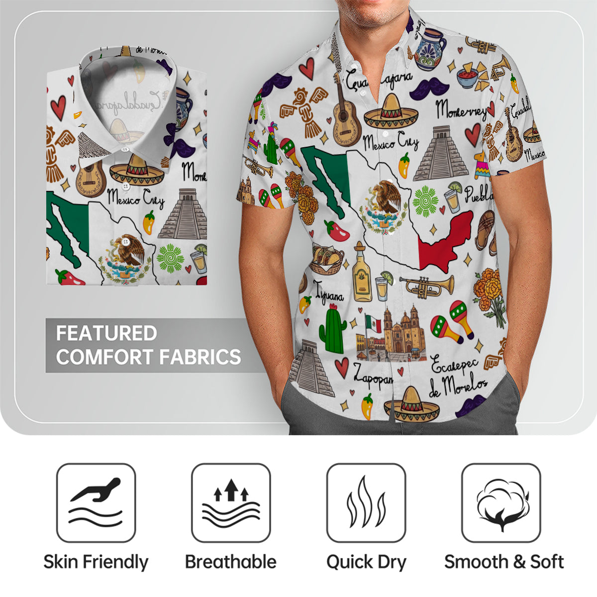 Mexico Hawaiian Shirt with Cultural Doodle Icons