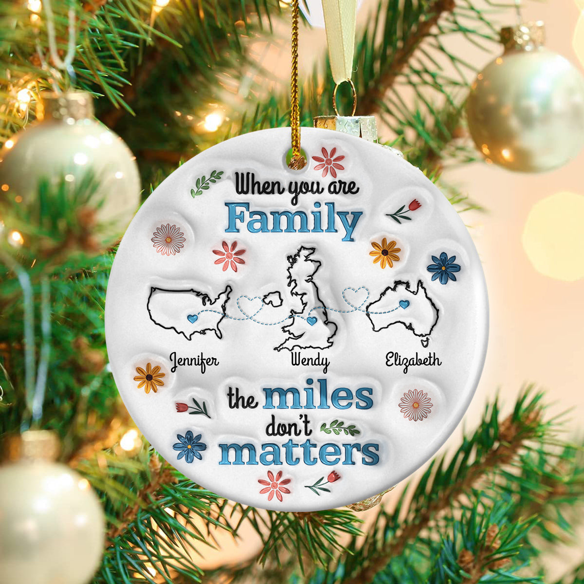 Personalized Long Distance Family Christmas Ornaments
