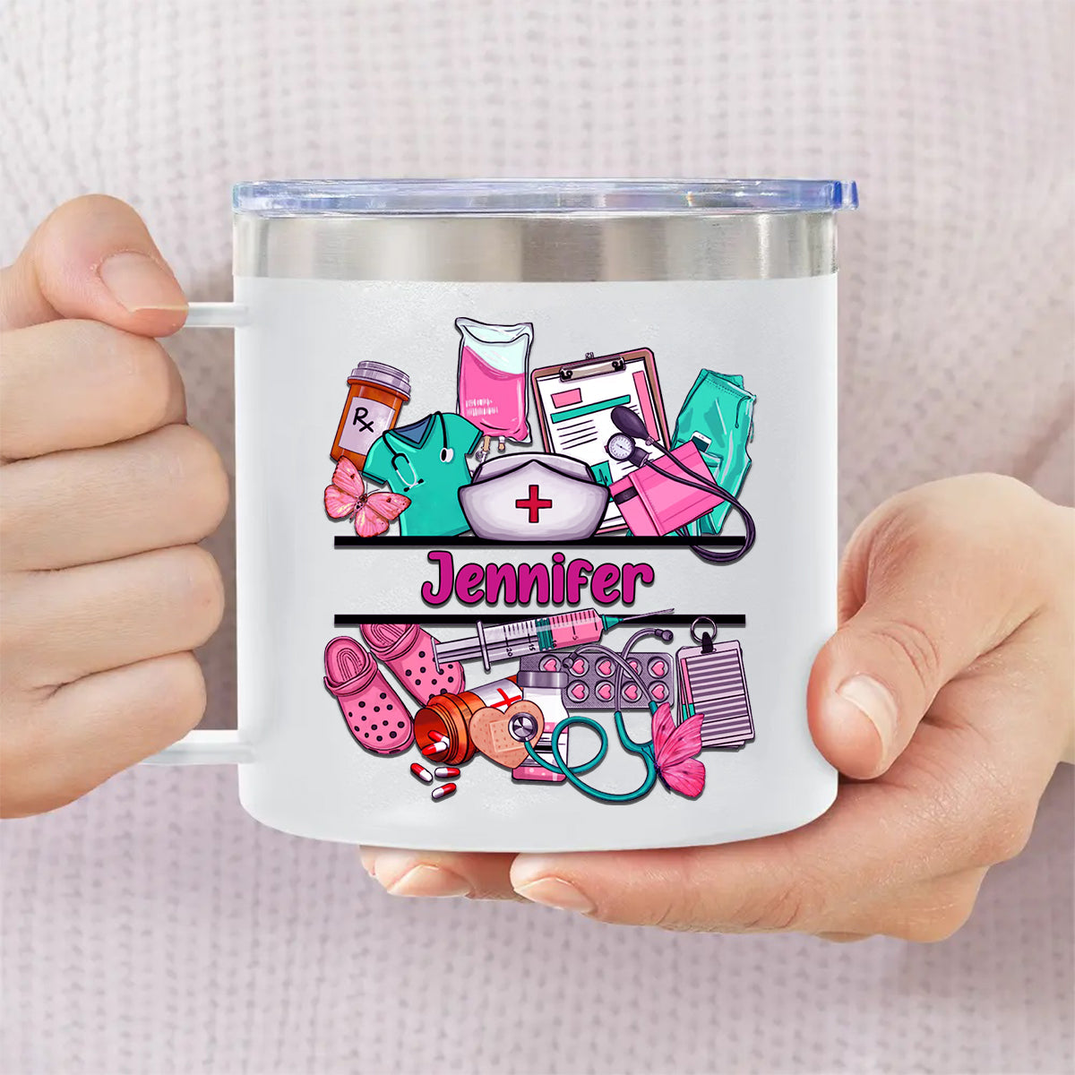 Nurse Personalized 14oz Stainless Steel Tumbler With Handle