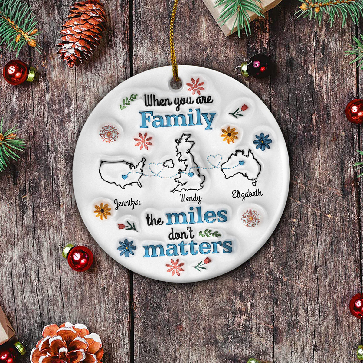 Personalized Long Distance Family Christmas Ornaments