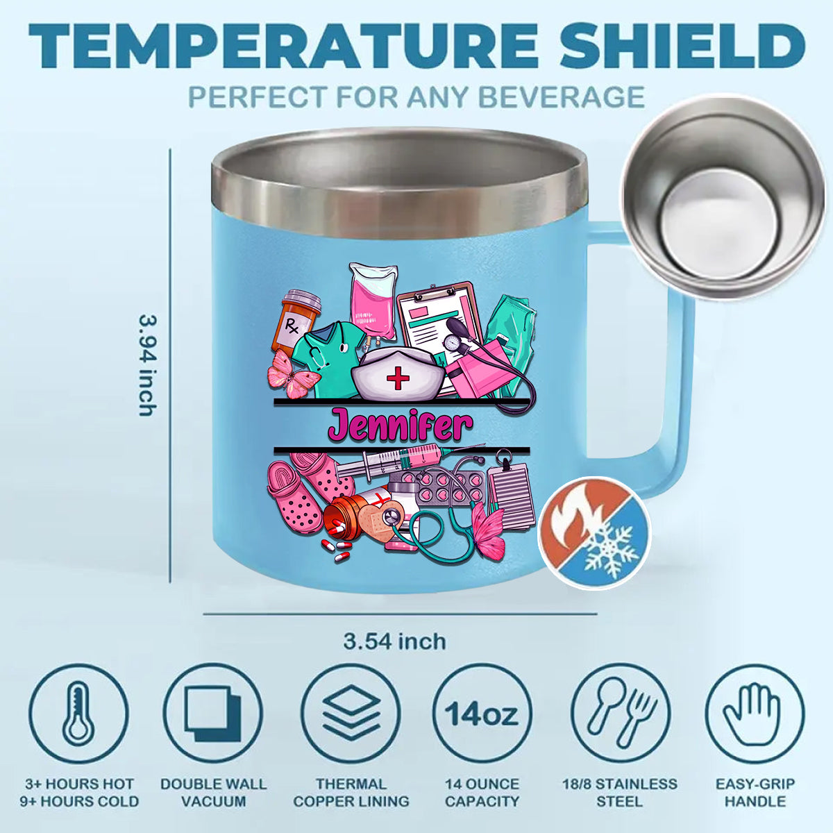 Nurse Personalized 14oz Stainless Steel Tumbler With Handle