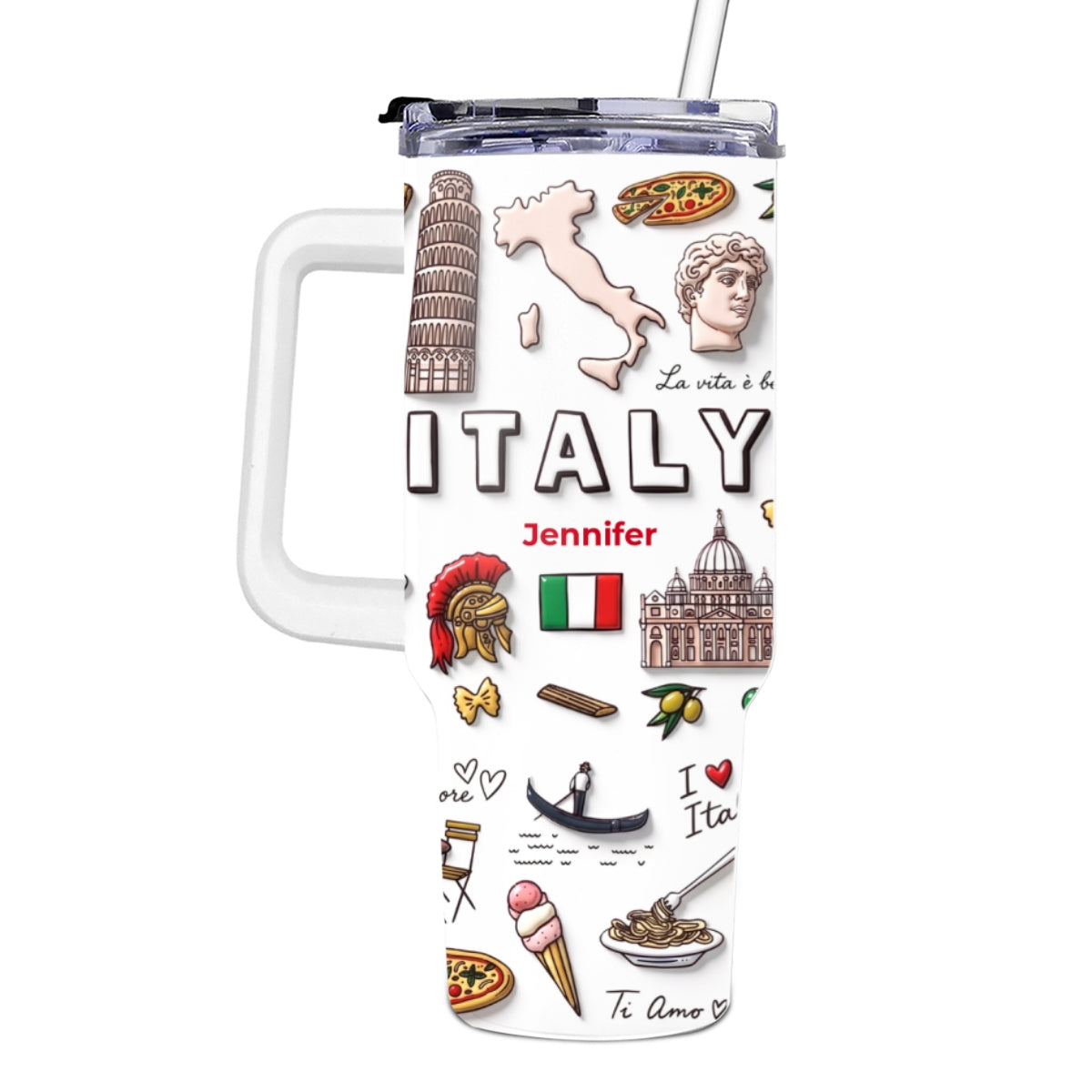 Custom Italy Symbols 40oz Tumbler With 3D Print