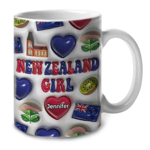 New Zealand Girl Coffee Mug Cup With Custom Your Name