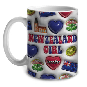 New Zealand Girl Coffee Mug Cup With Custom Your Name