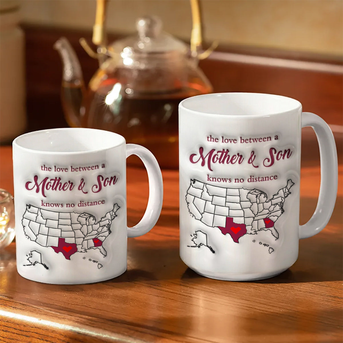 Personalized Gift For Mom Long Distance Mother And Son State Map Coffee Mug Cup