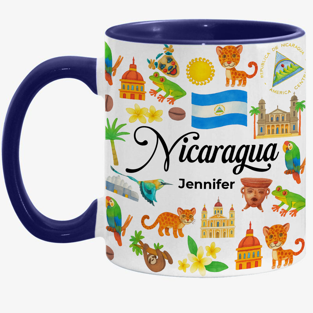 Custom Nicaragua Accent Mug With Water Symbols, Name