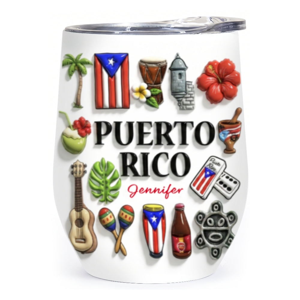 Custom Puerto Rico Tumbler 12oz With Many Puerto Rico Symbols