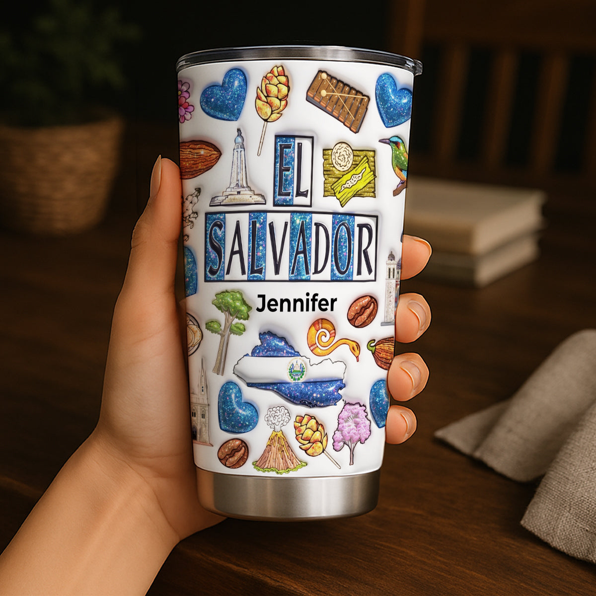 Custom El Salvador Tumbler With Your Name With Glitter Effect Print