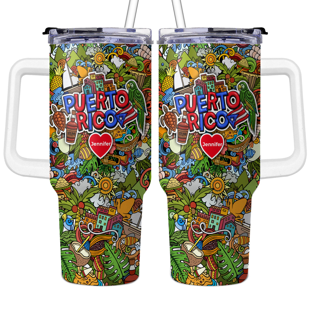 Custom Puerto Rico Tumbler 40oz With Mixed Symbols