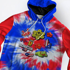 Puerto Rico Flag Personalized Hoodie With Symbols Tie Dye