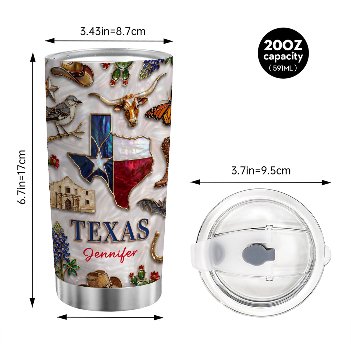 Custom Texas Tumbler With Texas Glitter Effect