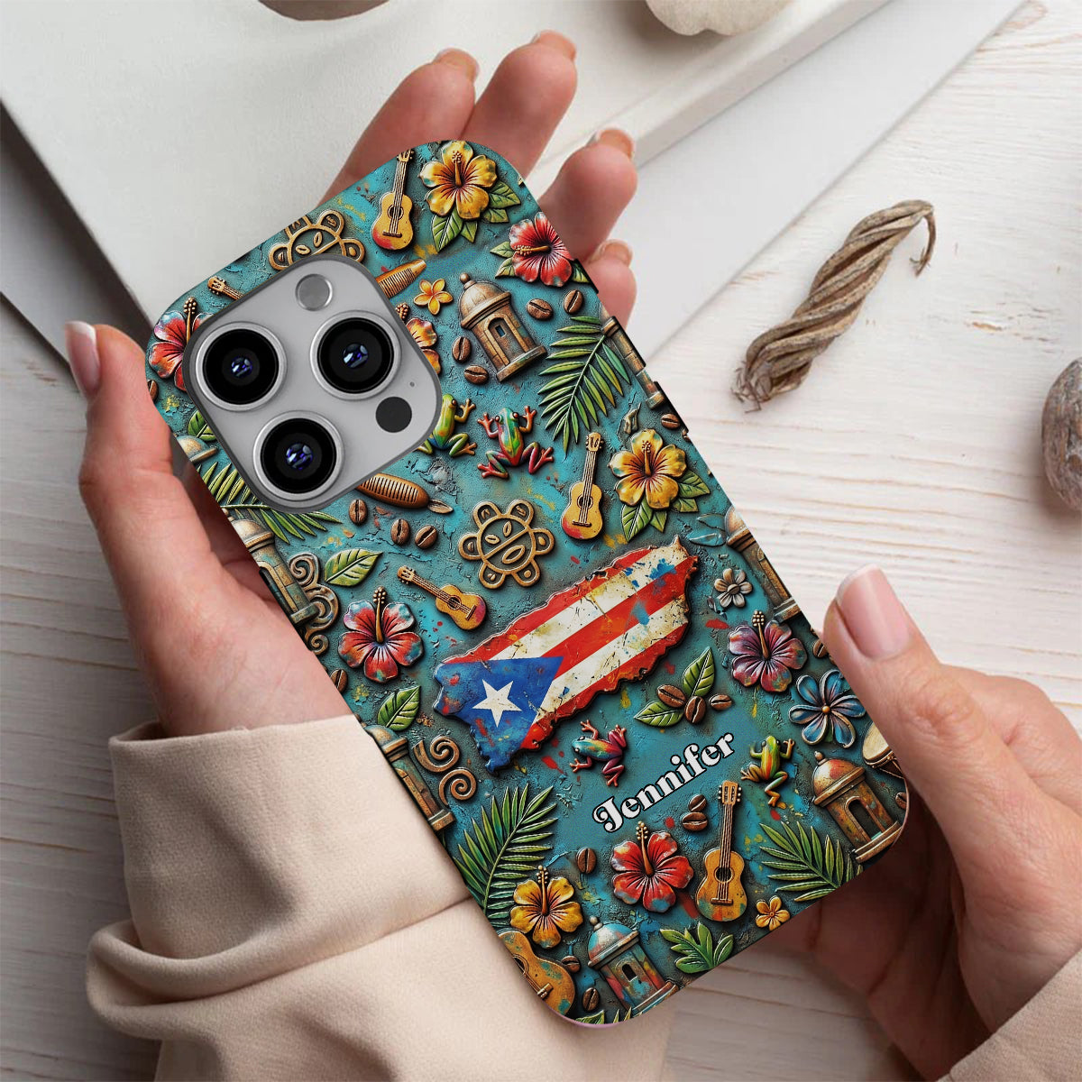 Custom Puerto Rico Phone Case With Colorful Symbols Style