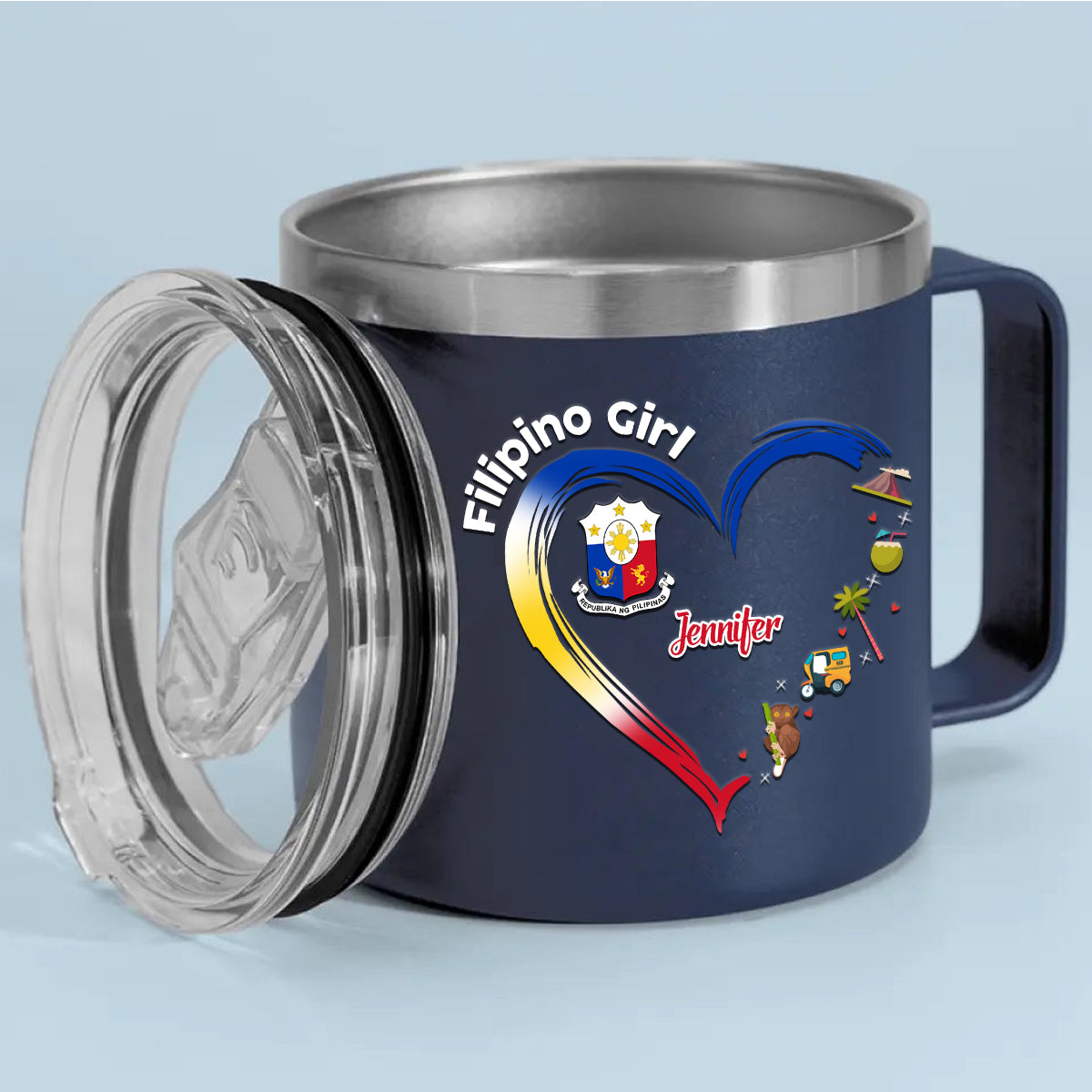Filipino Girl Custom 14oz Stainless Steel Tumbler With Handle