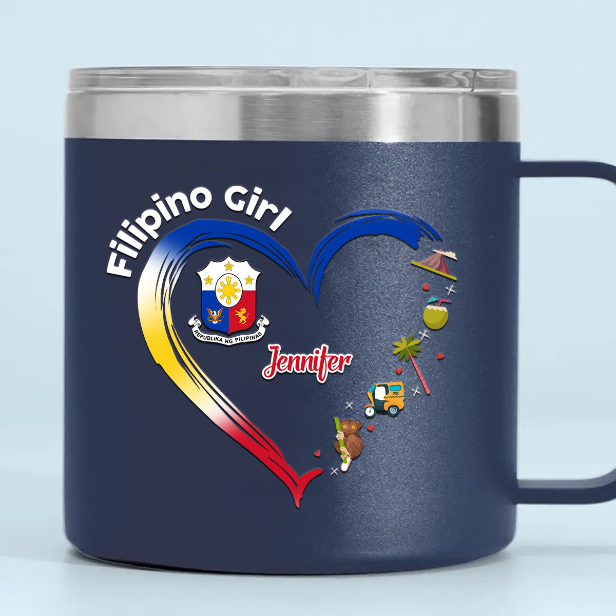 Filipino Girl Custom 14oz Stainless Steel Tumbler With Handle