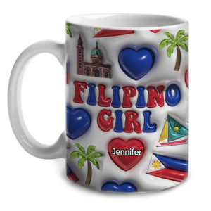 Philippines Filipino Girl Coffee Mug Cup With Custom Your Name
