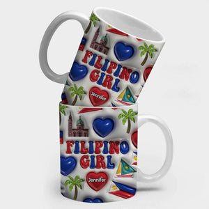 Philippines Filipino Girl Coffee Mug Cup With Custom Your Name