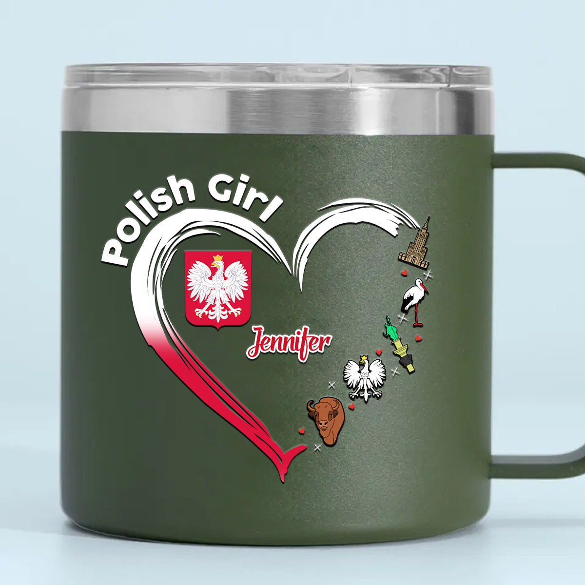 Polish Girl Custom 14oz Stainless Steel Tumbler With Handle