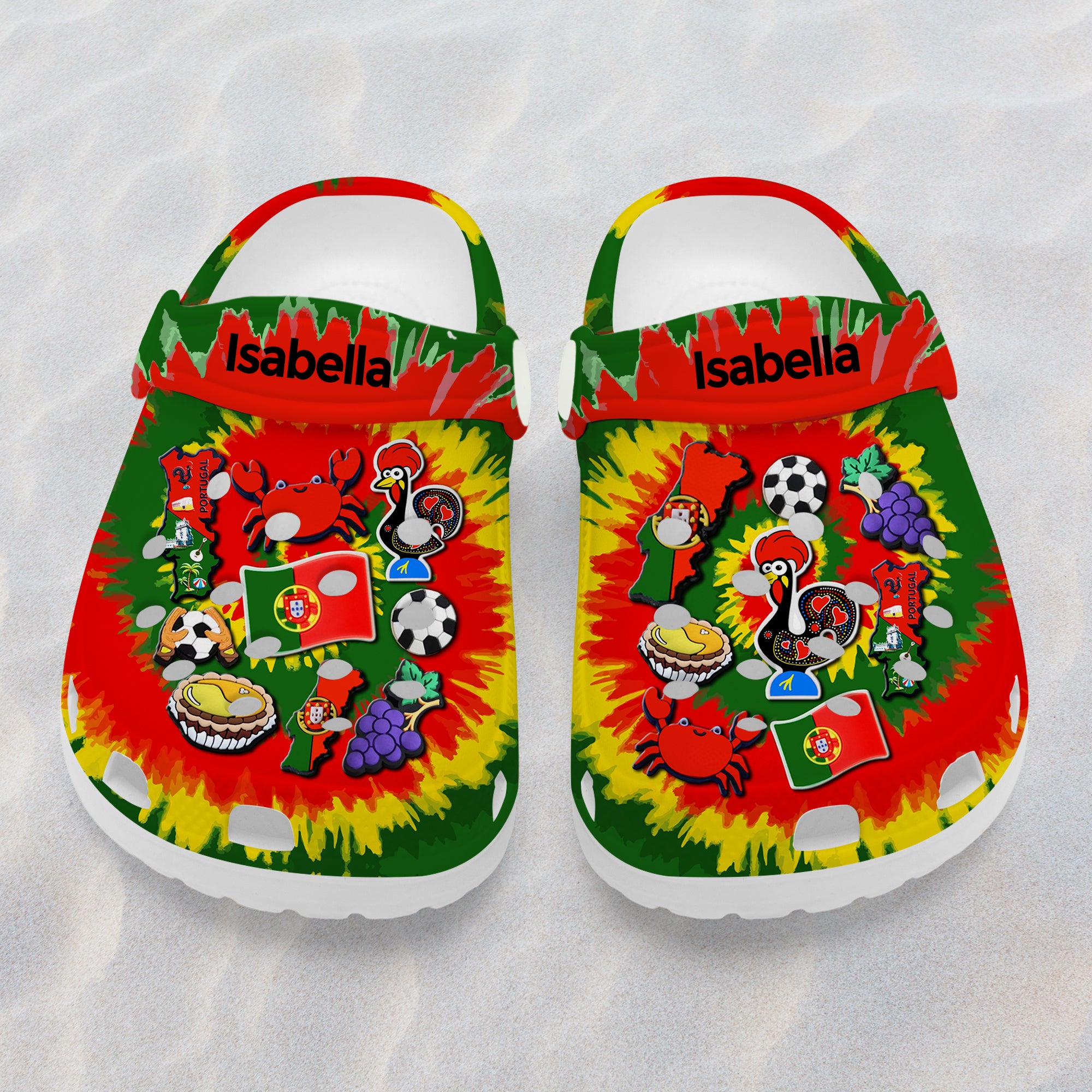 Portugal Personalized Kids Clogs Shoes With Symbols Tie Dye