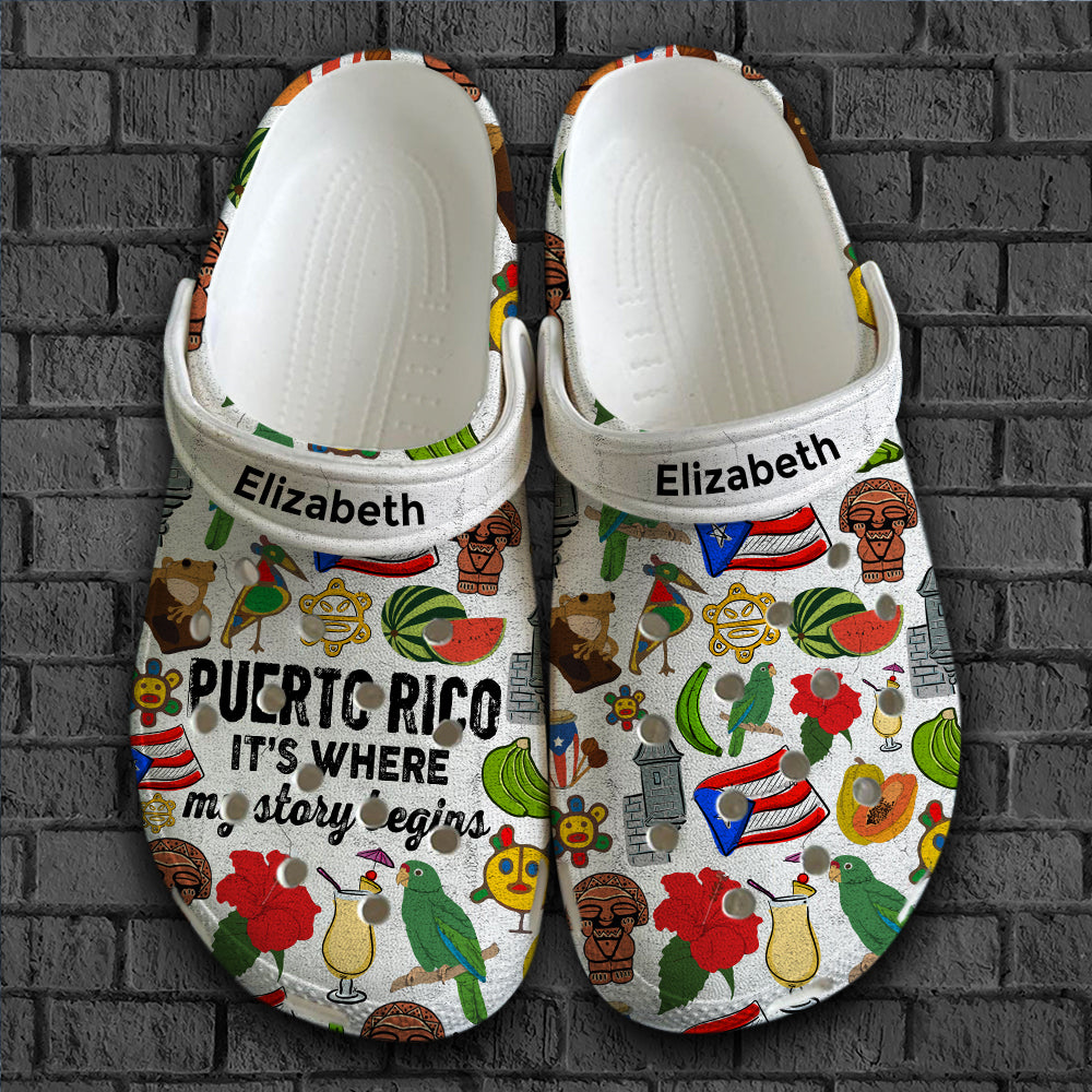 Custom Puerto Rico Clogs Shoes, It's Where My Story Begins