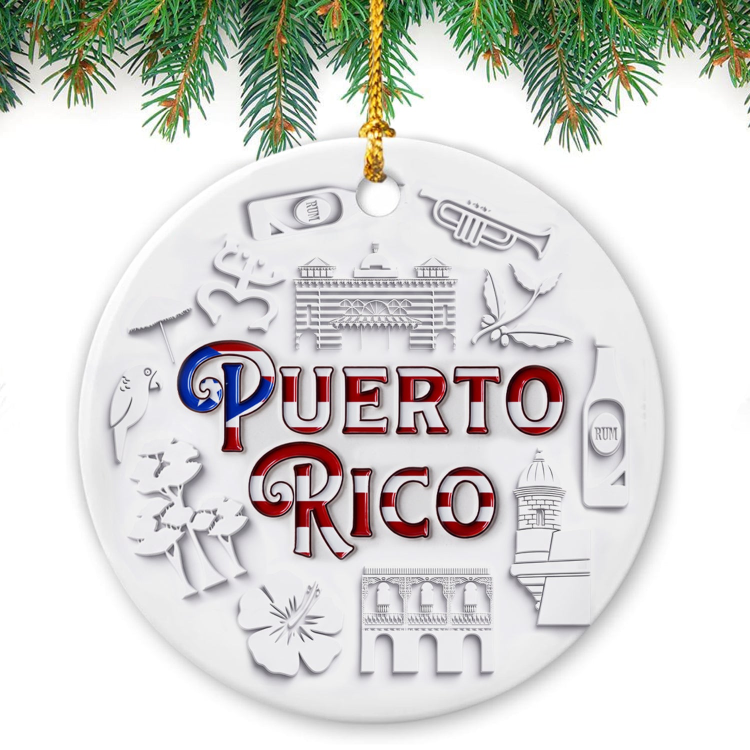 Puerto Rico Flag Circle Ornament With 2D Symbols Print
