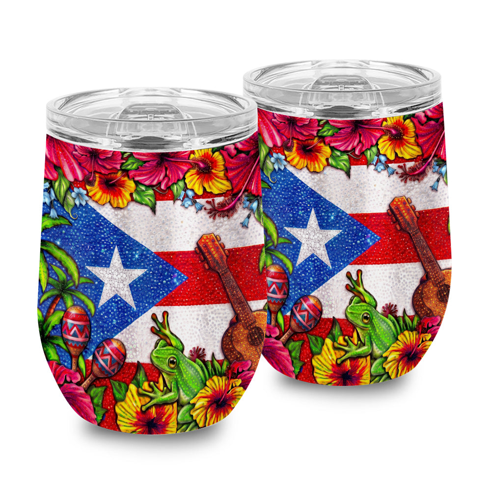 Puerto Rico Flag Symbols Glitter Effect Print