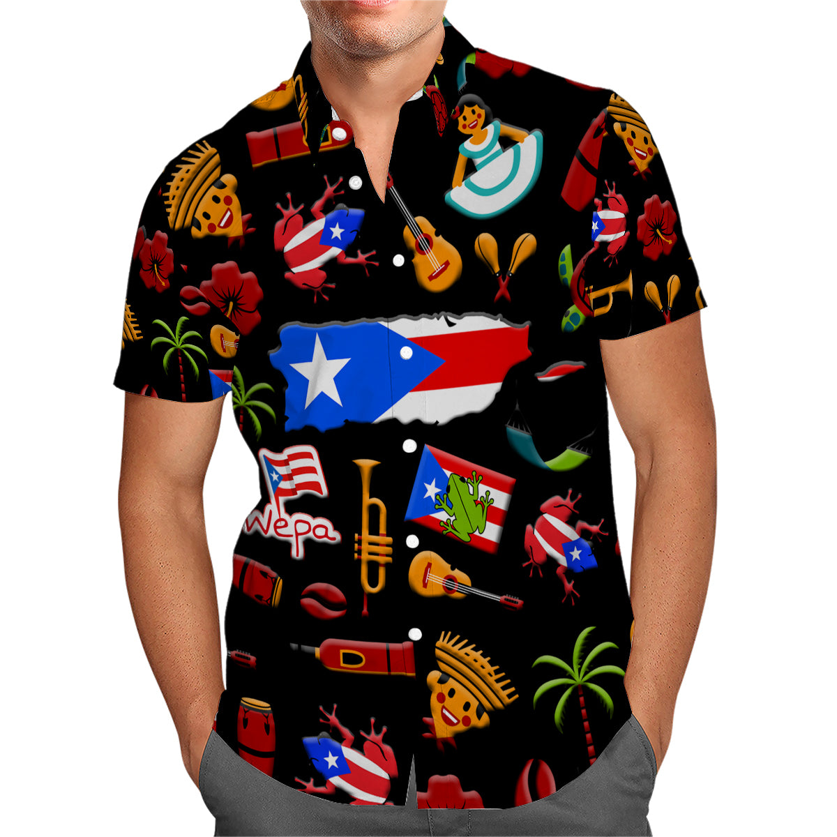 Puerto Rico Hawaiian Shirt With Black Background