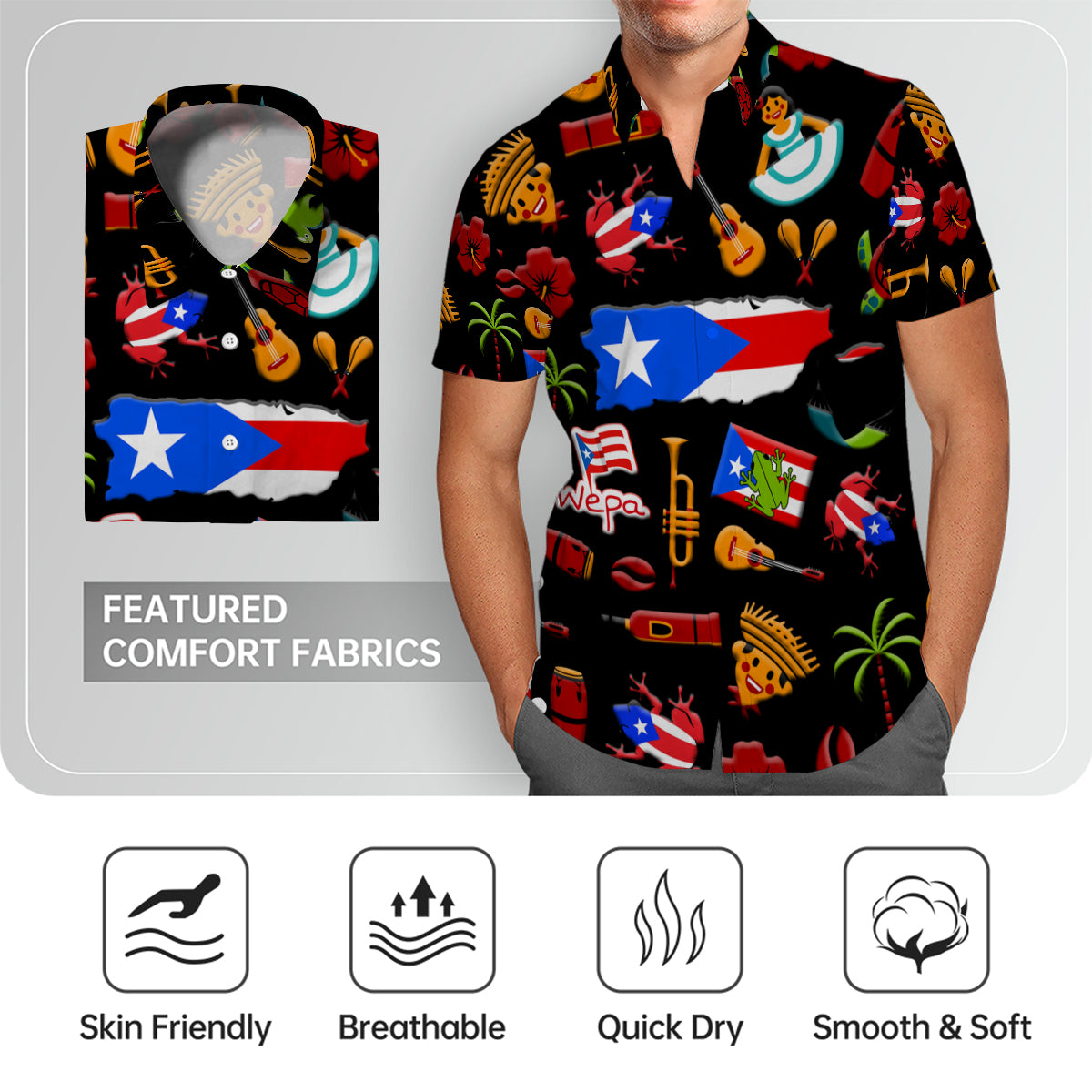 Puerto Rico Hawaiian Shirt With Black Background