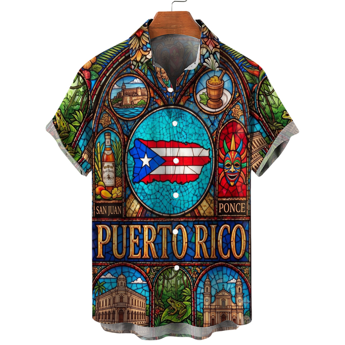 Puerto Rico Hawaiian Shirt With Stained Glass Art For Vacation