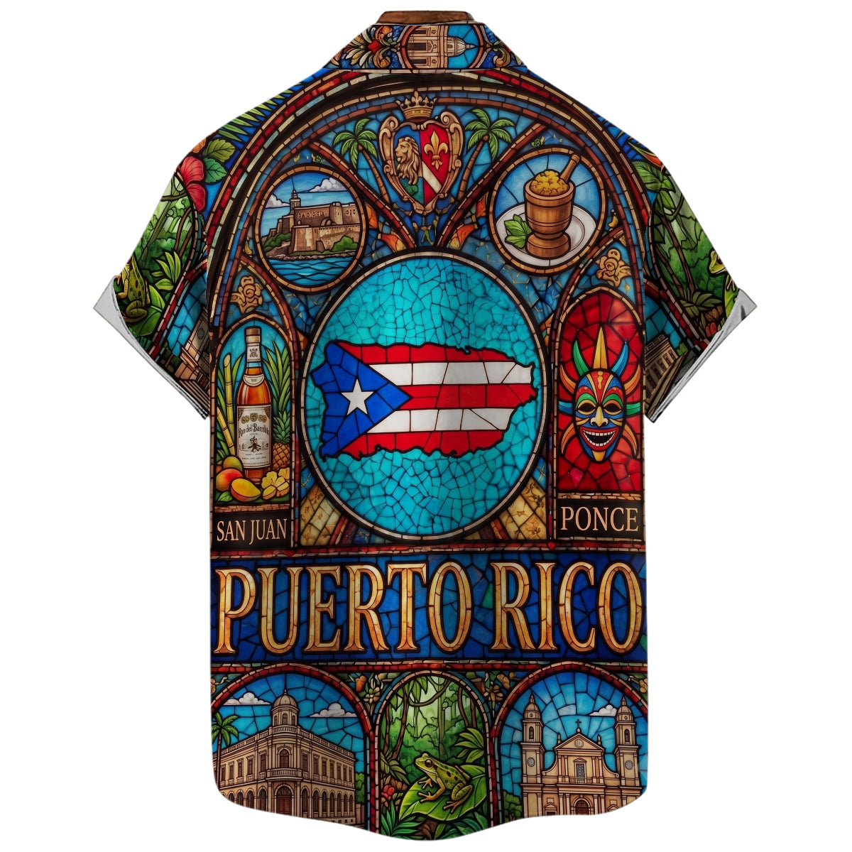 Puerto Rico Hawaiian Shirt With Stained Glass Art For Vacation
