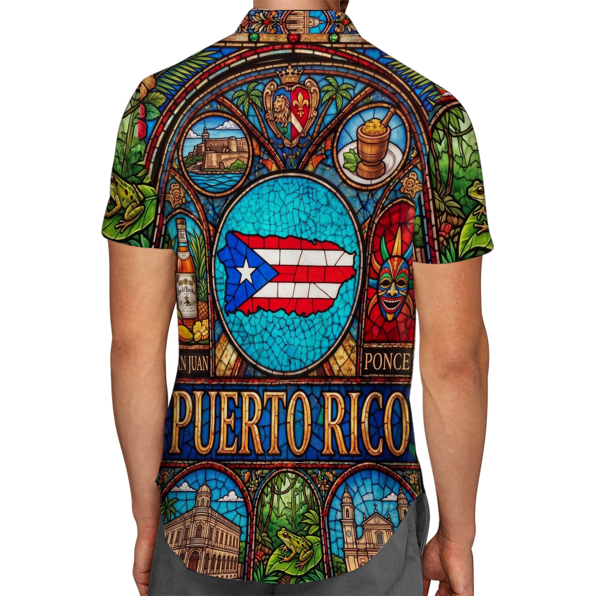 Puerto Rico Hawaiian Shirt With Stained Glass Art For Vacation