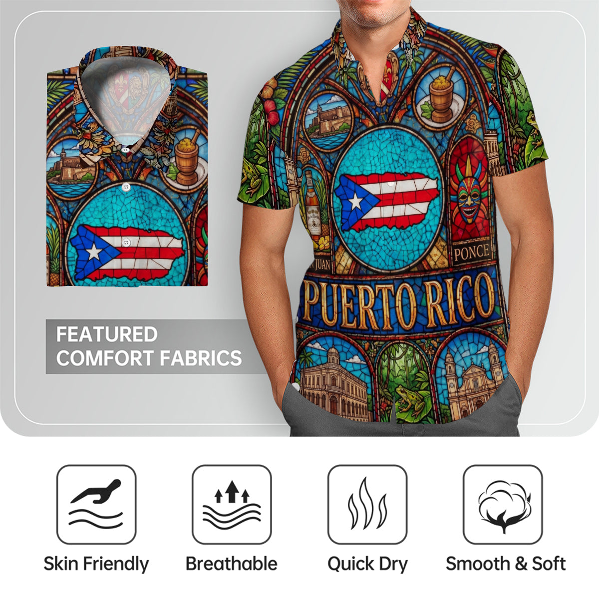 Puerto Rico Hawaiian Shirt With Stained Glass Art For Vacation
