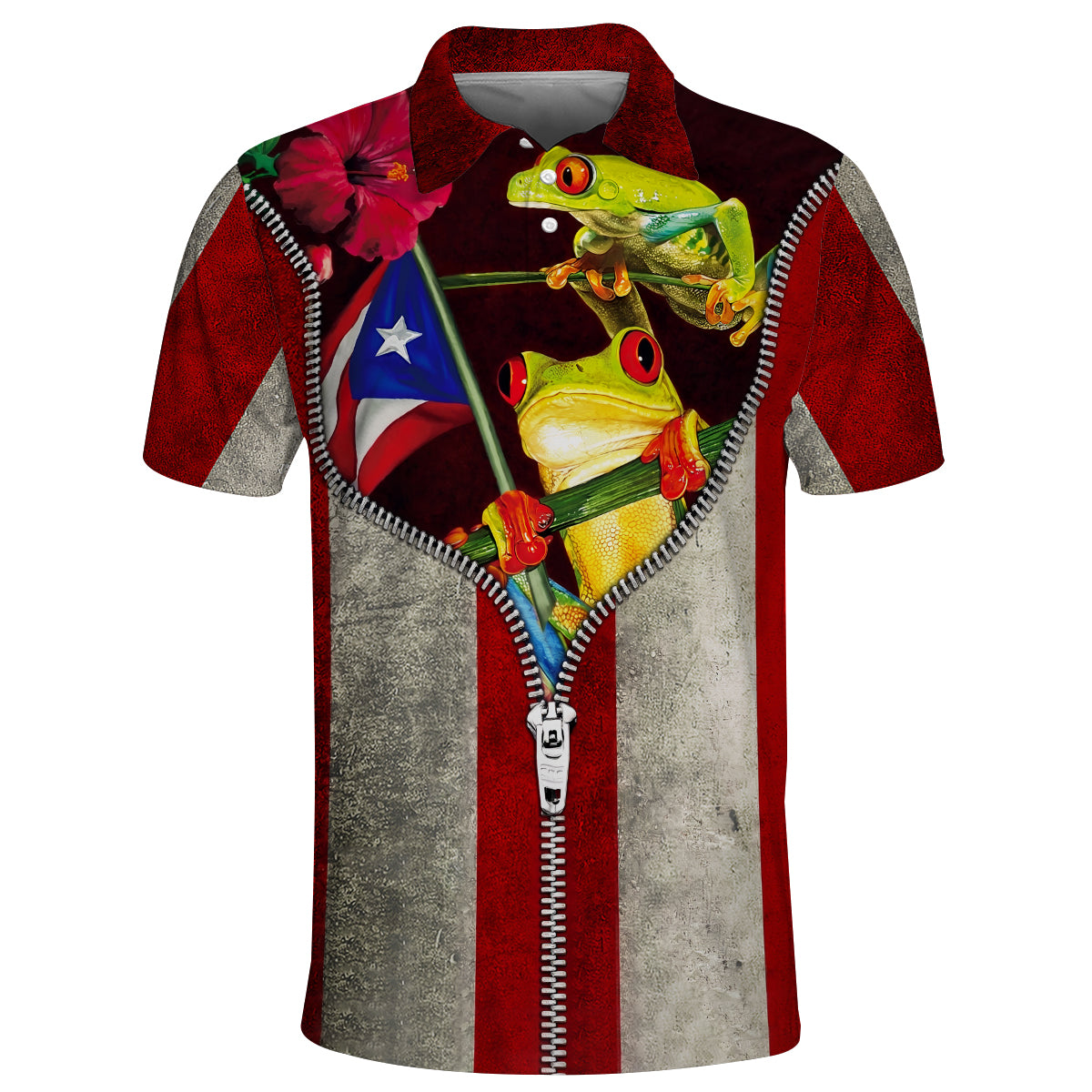 Puerto Rico Polo Shirt With Zipper Print