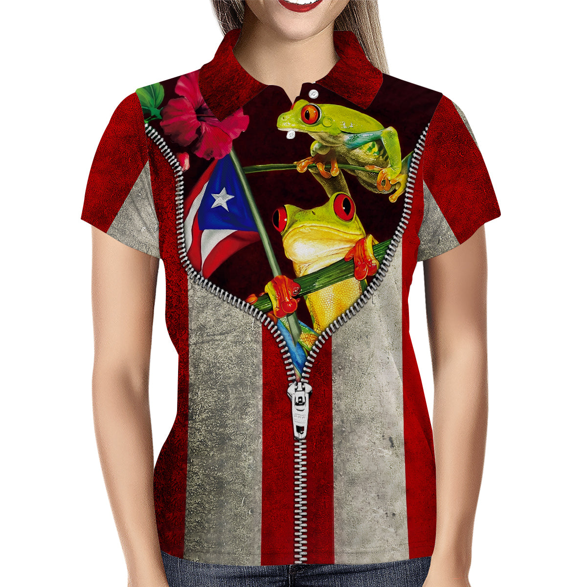 Puerto Rico Polo Shirt With Zipper Print