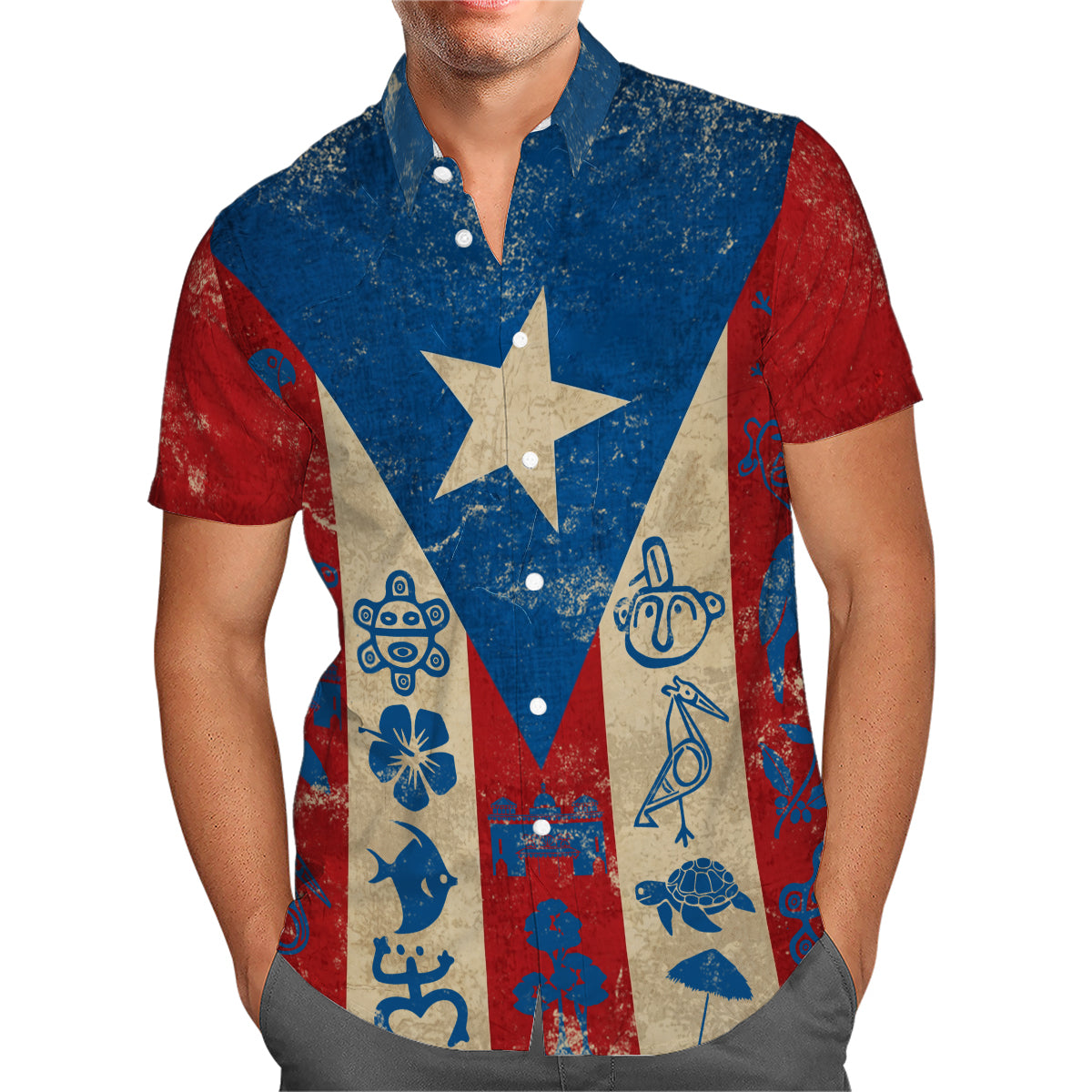 Puerto Rico Symbols Style Vintage Hawaiian Shirt