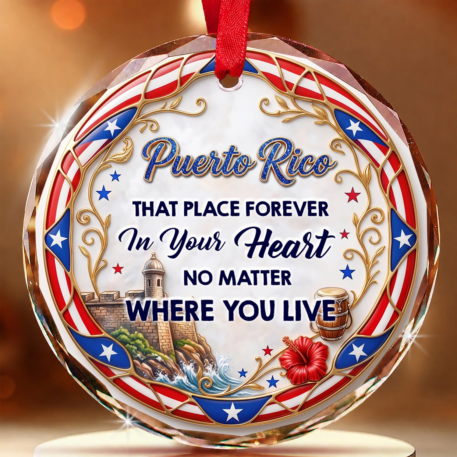 Puerto Rico That Place Forever In Your Heart 2D Print Circle Glass Ornament