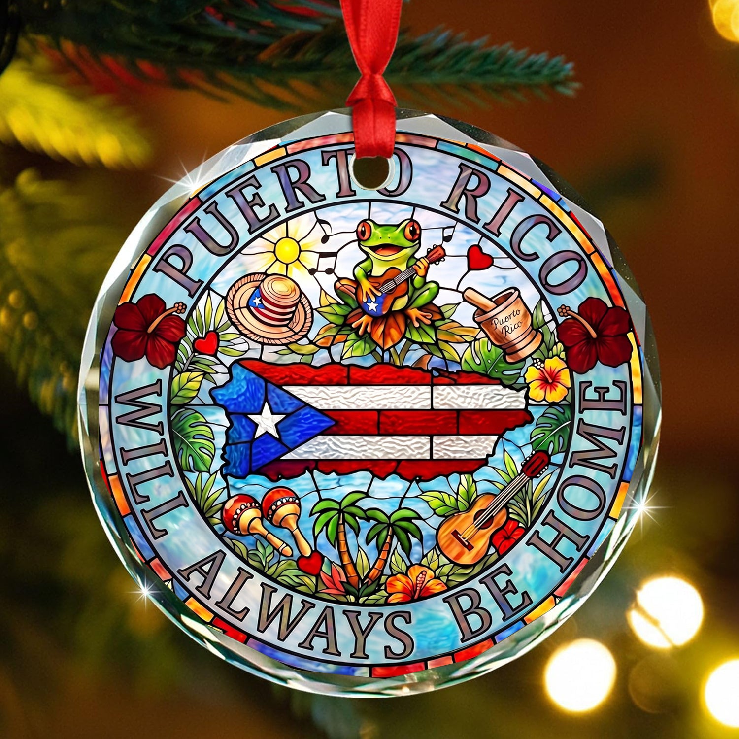 Puerto Rico Will Always Be Home Glass Ornament With Stained Glass